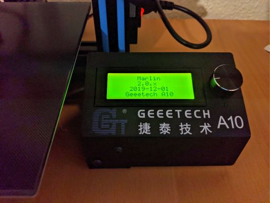 Photo of the Geeetech A10 info screen